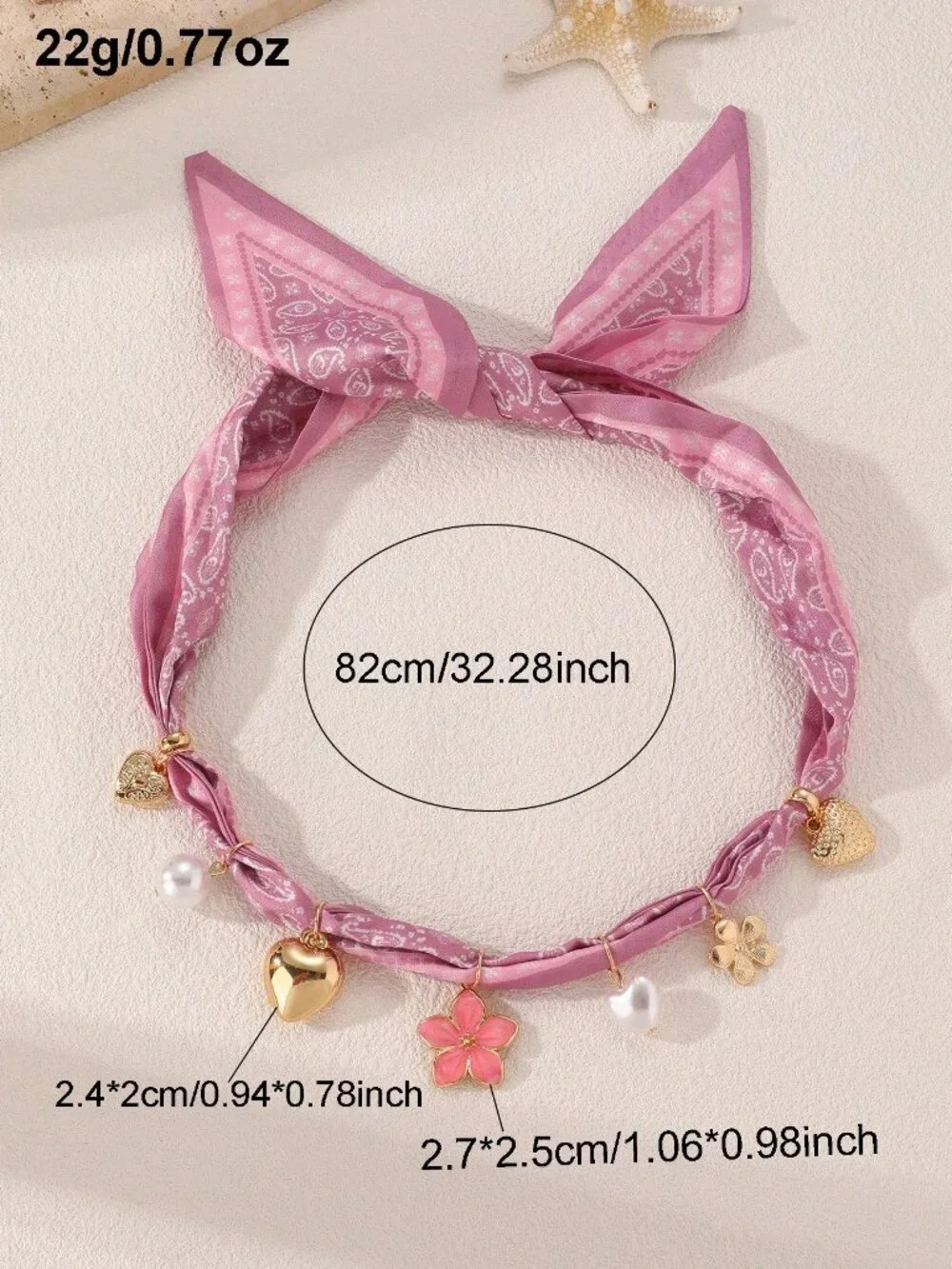 Pink Paisley Scarf Necklace with Heart Flower & Pearl Charms 🌸